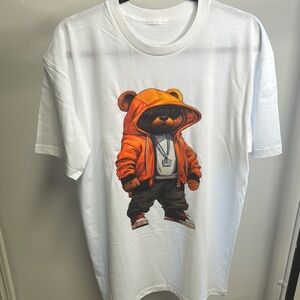 White Graphic T-Shirt with Bear Design